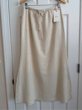 Elleven Cream Drawstring Rayon/Linen Skirt Size L